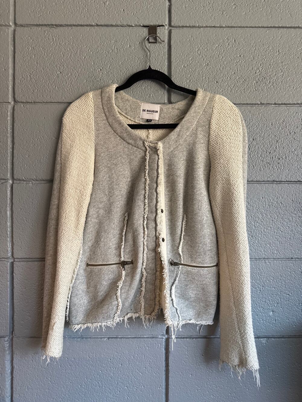 De Rigueur Provisions Sweater Knit Jacket with Frayed Edges size XS
